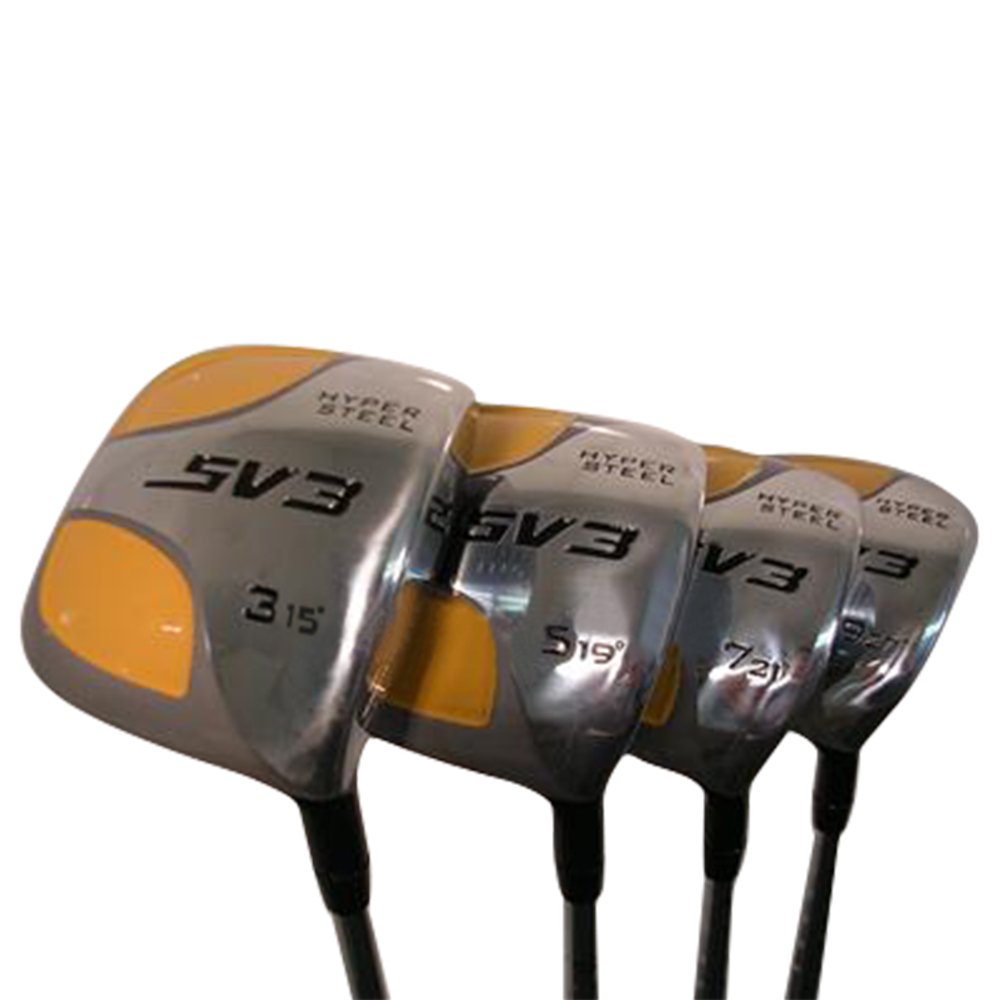 XL Big & Tall Senior Men's (+2" Longer Than Standard Length) SV3 Yellow Square Fairway 3 5 7 9 Wood Set Golf Clubs, Right Handed Senior Flex with Men's Senior Size Black Pro Velvet Grips
