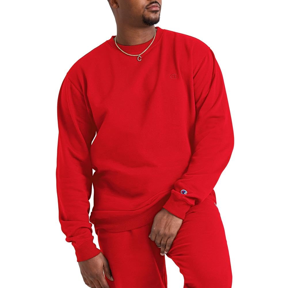 Champion Men's Crewneck Fleece Sweatshirt, Standard Fit, Midweight, Available in Regular and Big, Team Red Scarlet-C Logo, 3X-Large Tall