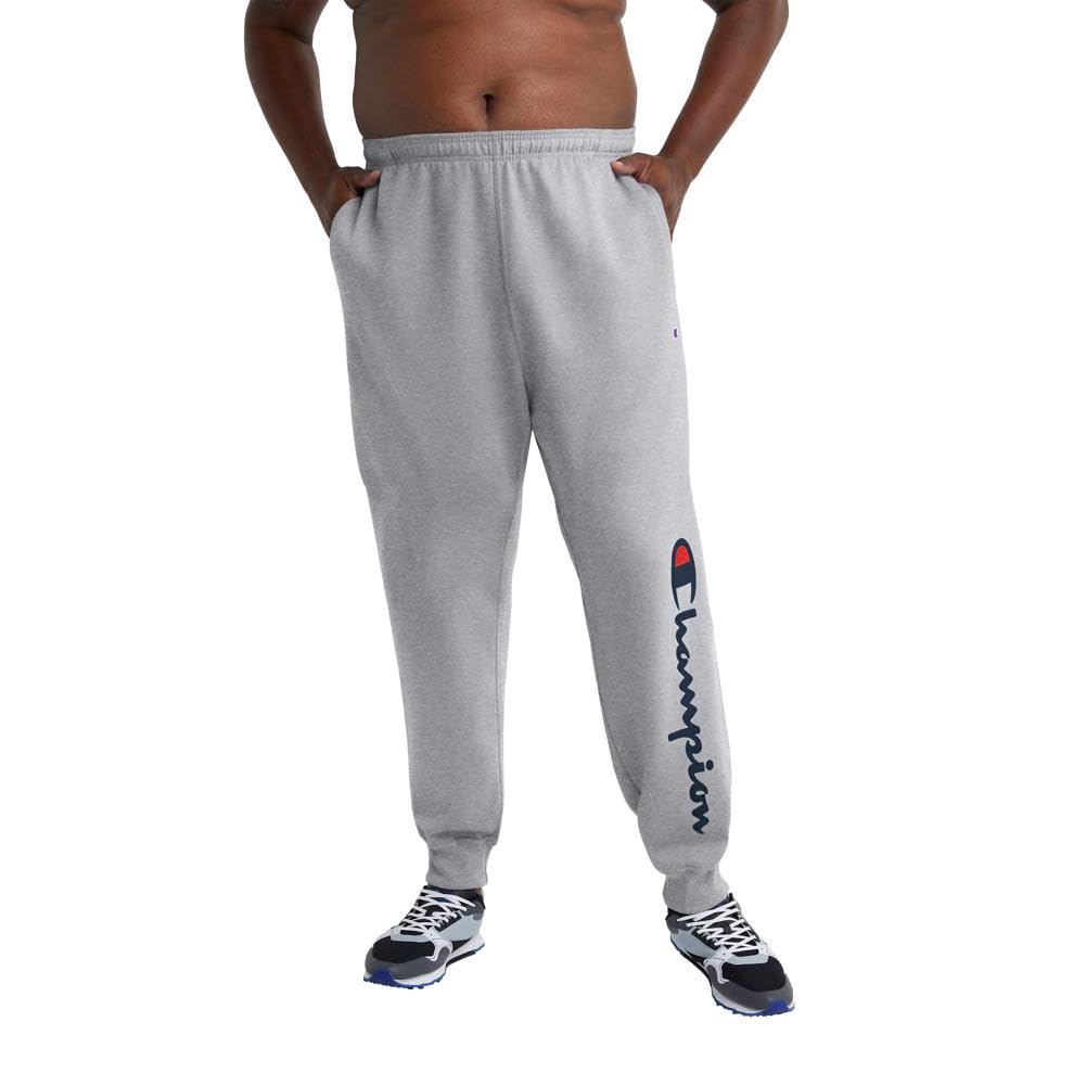 Champion Men's Fleece Joggers, Sweatpants, Standard Fit, Midweight, C, Available in Regular and Big, Oxford Gray-Classic Script Logo, 3X-Large Tall