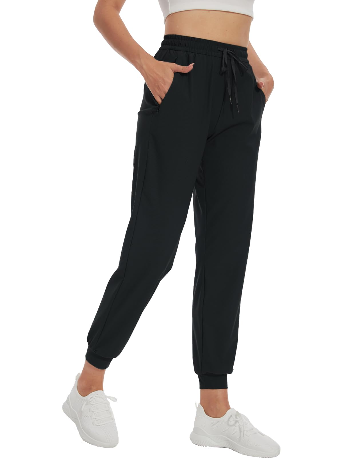 SEVEGO Women's 36" Tall Inseam Joggers Lightweight Sweatpants Zipper Pockets Athletic Workout Lounge Pants Black, M