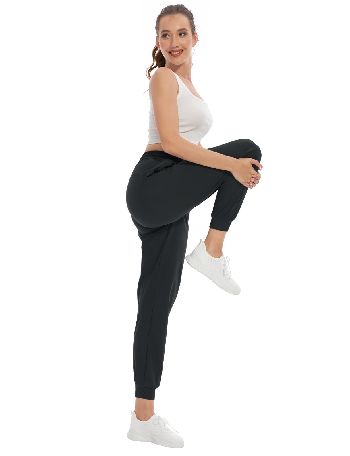 SEVEGO Women's 36" Tall Inseam Joggers Lightweight Sweatpants Zipper Pockets Athletic Workout Lounge Pants Black, M