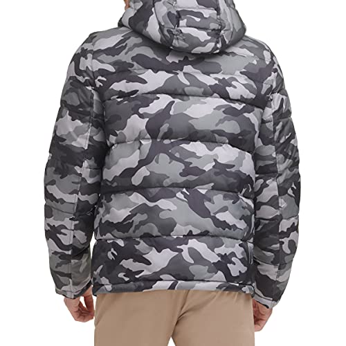 Tommy Hilfiger mens Hooded Puffer Jacket Down Alternative Coat, Grey Camouflage, 3X-Large Tall US