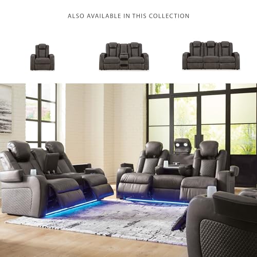 Signature Design by Ashley Fyne-Dyme Contemporary Power Reclining Loveseat with Console, USB Charging Ports and Adjustable Headrest, Gray
