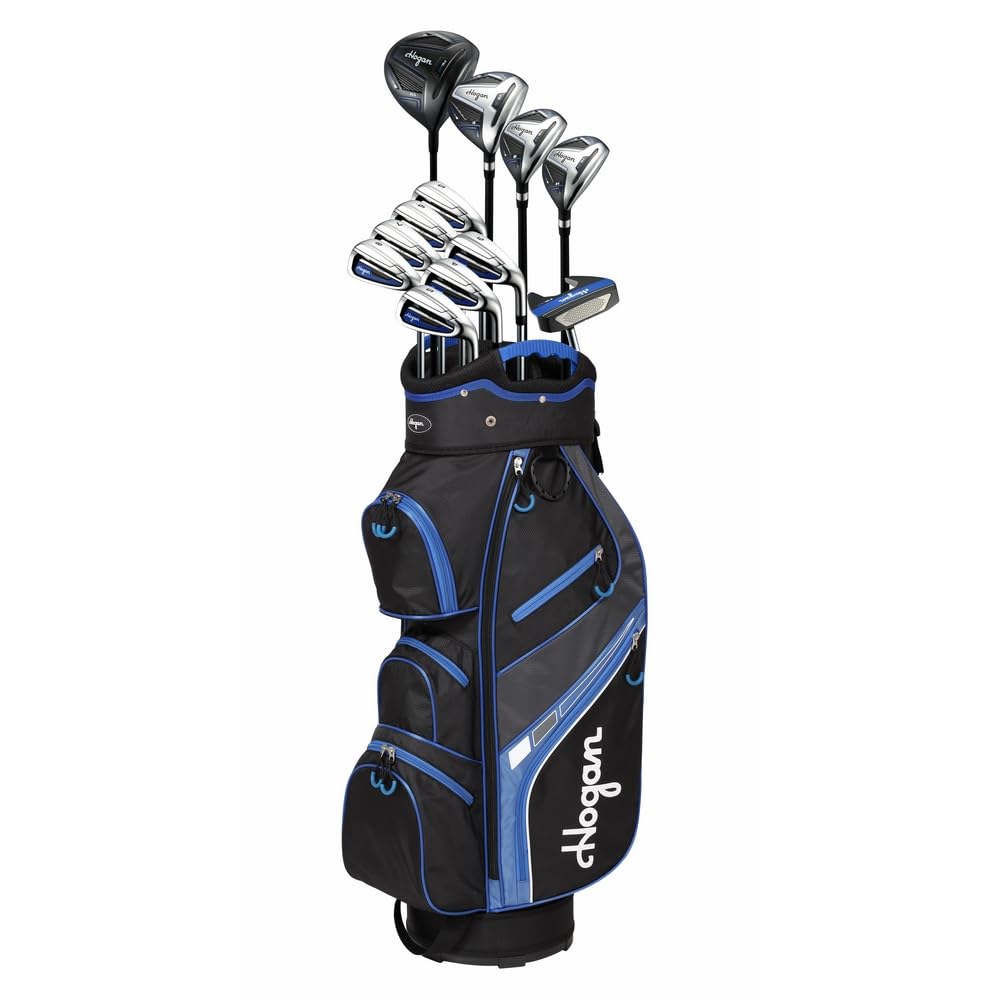 Hogan Golf FW-817 Men Right Graphite/Steel 1 Inch Longer Golf Clubs Set with Cart Bag, Stiff Flex