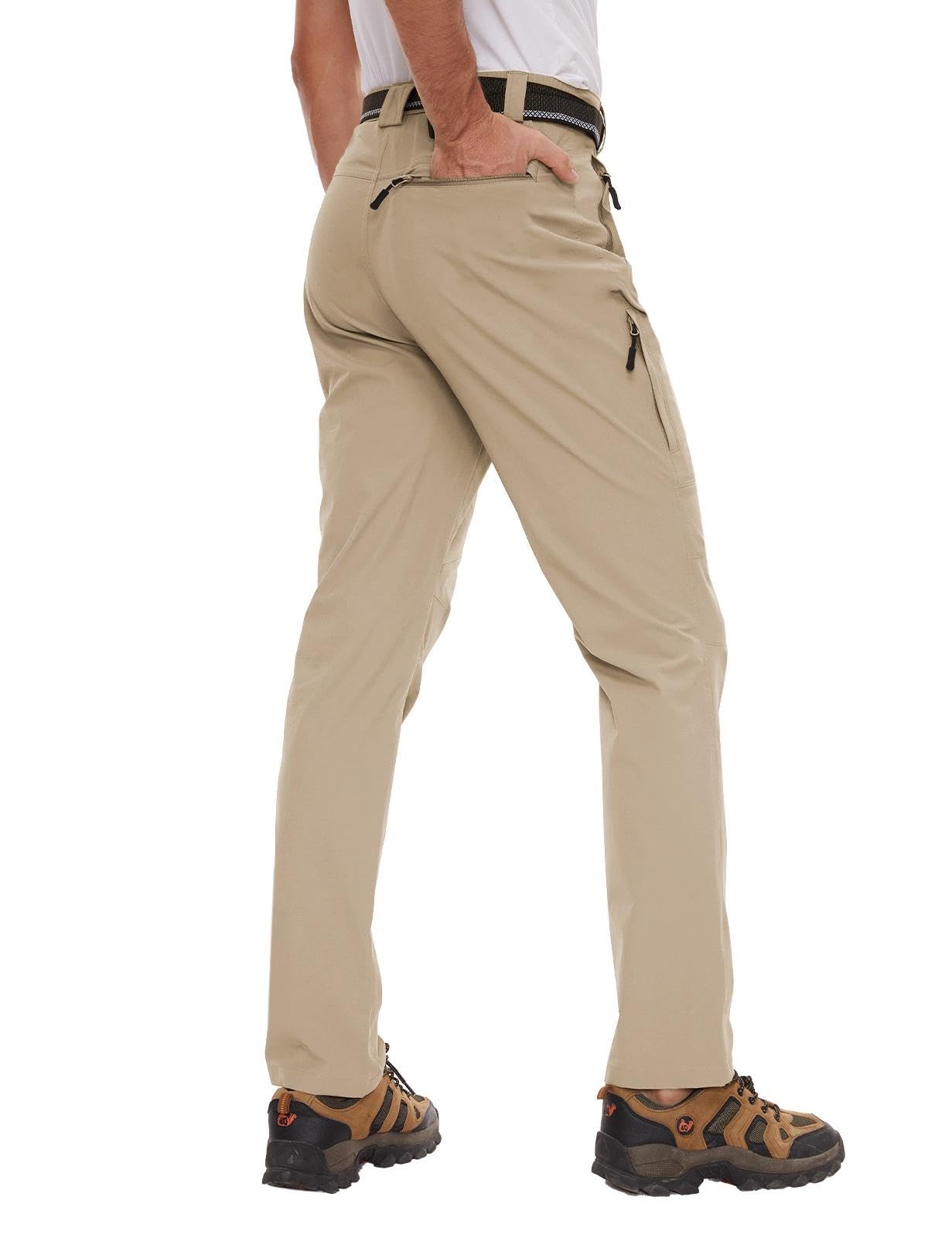 SEVEGO 30"/32"/34"/36" Inseam Men's Tall Hiking Pants Quick Dry Outdoor Waterproof Fishing Cargo Pants with Belt 5 Pockets 38" Khaki XXL