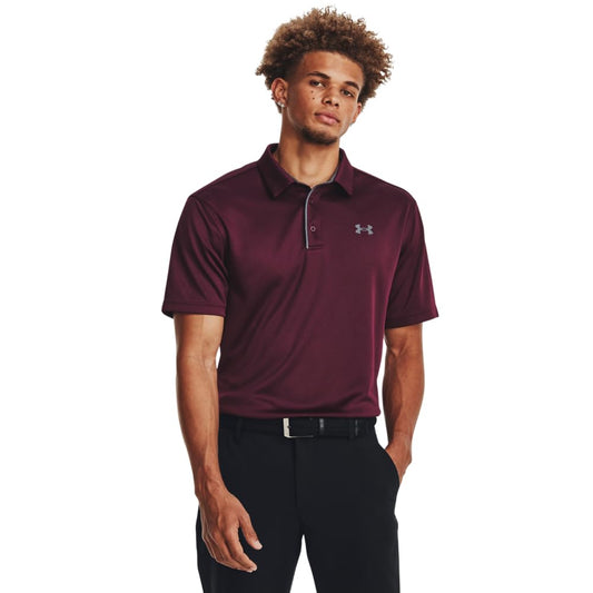 Under Armour Men's Tech Golf Polo, (601) Dark Maroon / / Pitch Gray, Large Tall