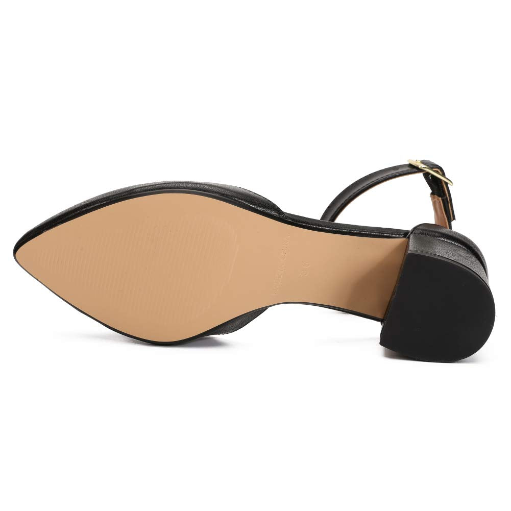 MAIERNISI JESSI Unisex Men's Women's Pumps Ankle Strap D-Orsay Pointed Toe Chunky Heel Matt Black EU44 - US 12 Women/10.5 Men