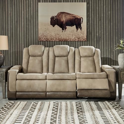 Signature Design by Ashley Next-Gen DuraPella Power Reclining Sofa with Adjustable Headrest, Sand
