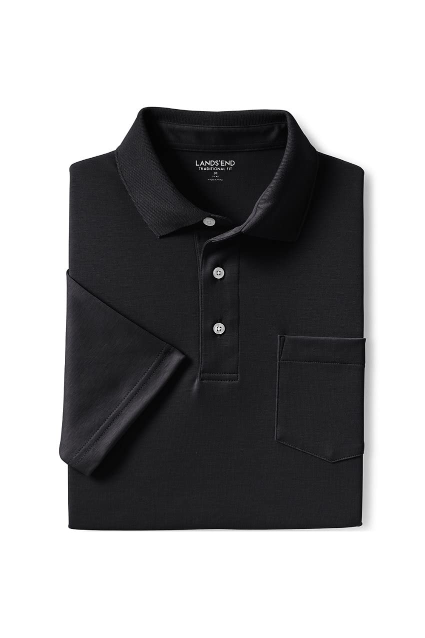 Lands' End Mens Short Sleeve Pocket Supima Polo Black Tall Medium