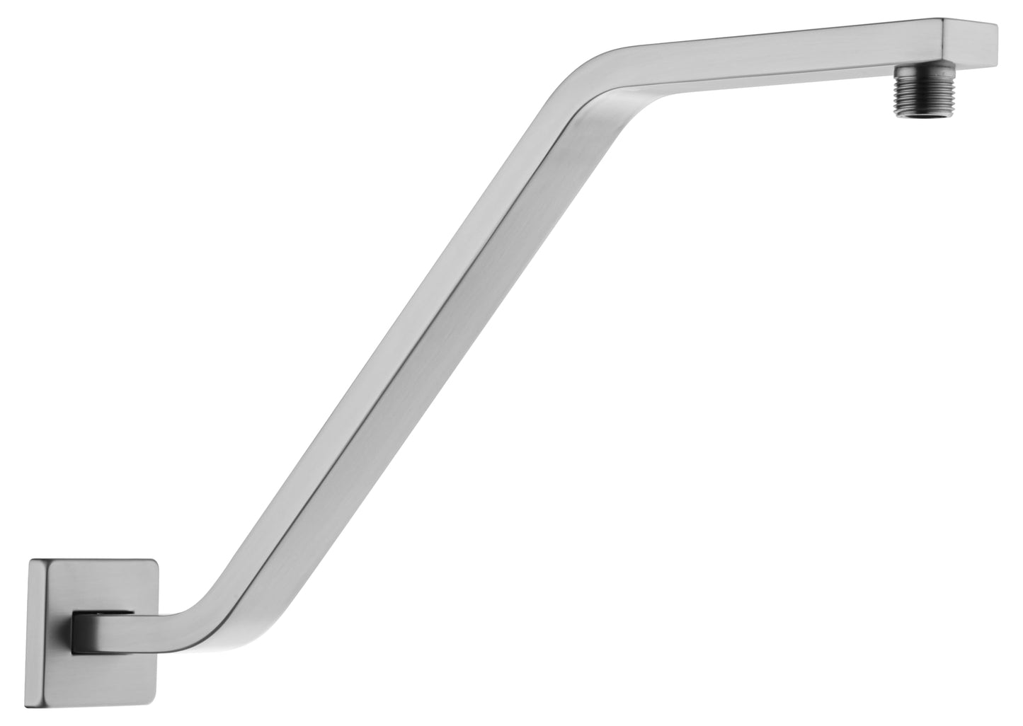 Square Shower Head Extension Arm with Flange, 16.5 Inch Z/S Shaped High Rise Shower Pipe Extender Wall-Mounted for Fixed Bathroom, Shower Head Goose Neck Arm - Extra Long Thread (Brushed Nickle)