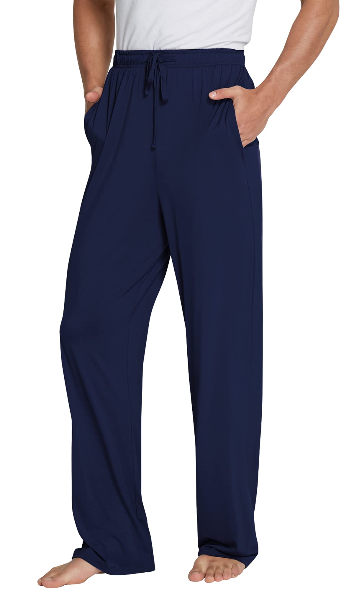 WiWi Bamboo Viscose Pajama Pants for Men Tall Sleep Bottoms Big Warm Long Pj Lightweight Lounge Sweatpants S-XXL, Dark Blue, X-Large