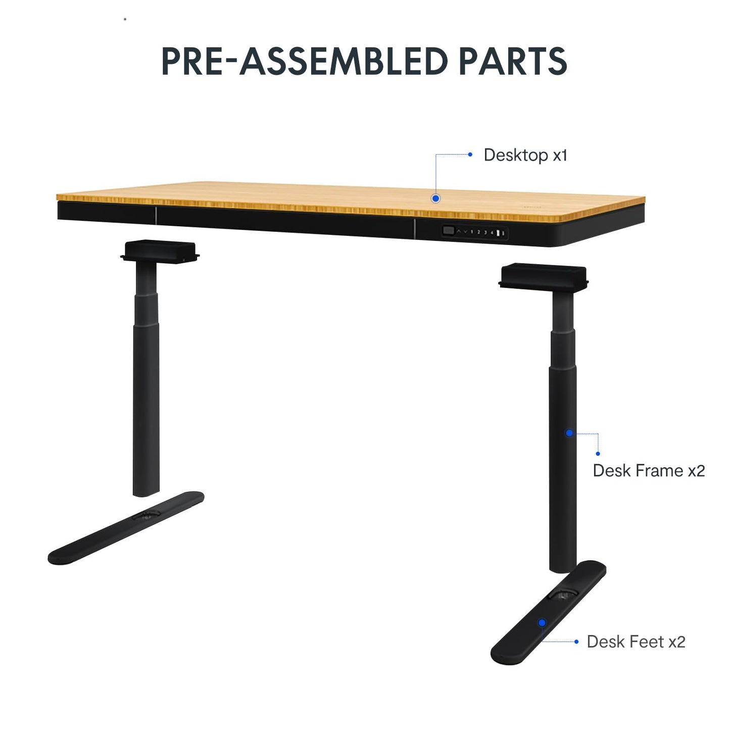 SANODESK Standing Desk with Drawer,Dual Motor 3 Stage Electric Height Adjustable Home Office Desk with Storage & Wireless Charging, 55 inch Bamboo Tabletop/Black Frame - 49.2" Max Height