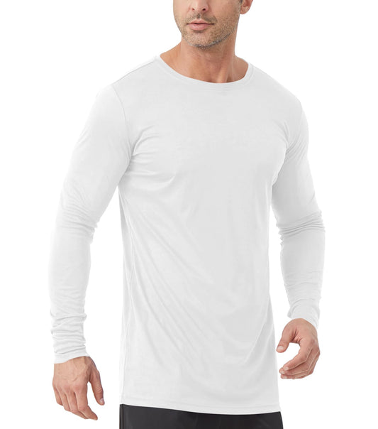 Men's Tall Rash Guard Long Sleeve T Shirts - UPF 50+ Sun Protection Tee Shirt for Fishing, Swim, Hiking White