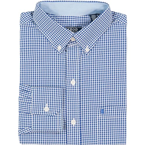 IZOD Men's Big Performance Comfort Long Sleeve Gingham Button Down Shirt, Mazarine Blue, X-Large Tall