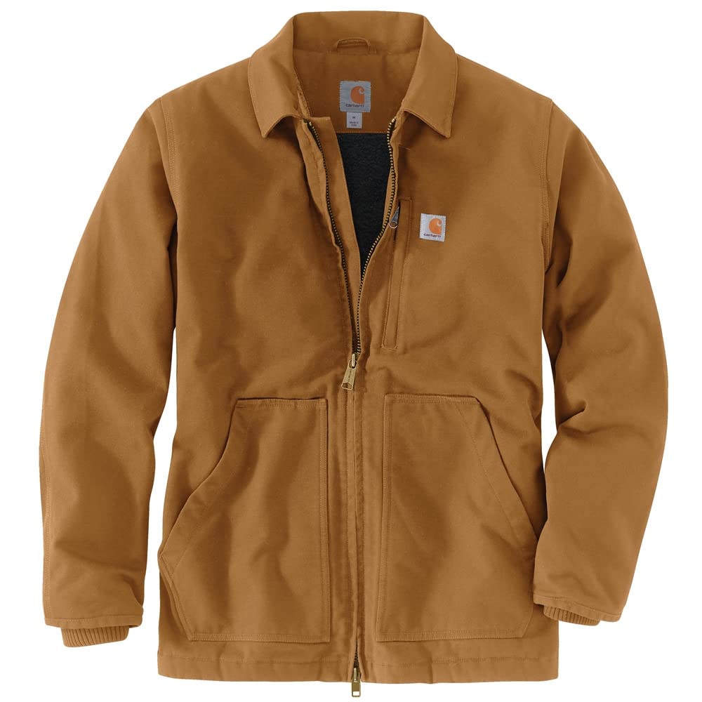 Carhartt Mens Loose Fit Washed Duck Sherpa-Lined Jacket (Big & Tall) Work Utility Outerwear, Carhartt Brown, X-Large Big Tall US