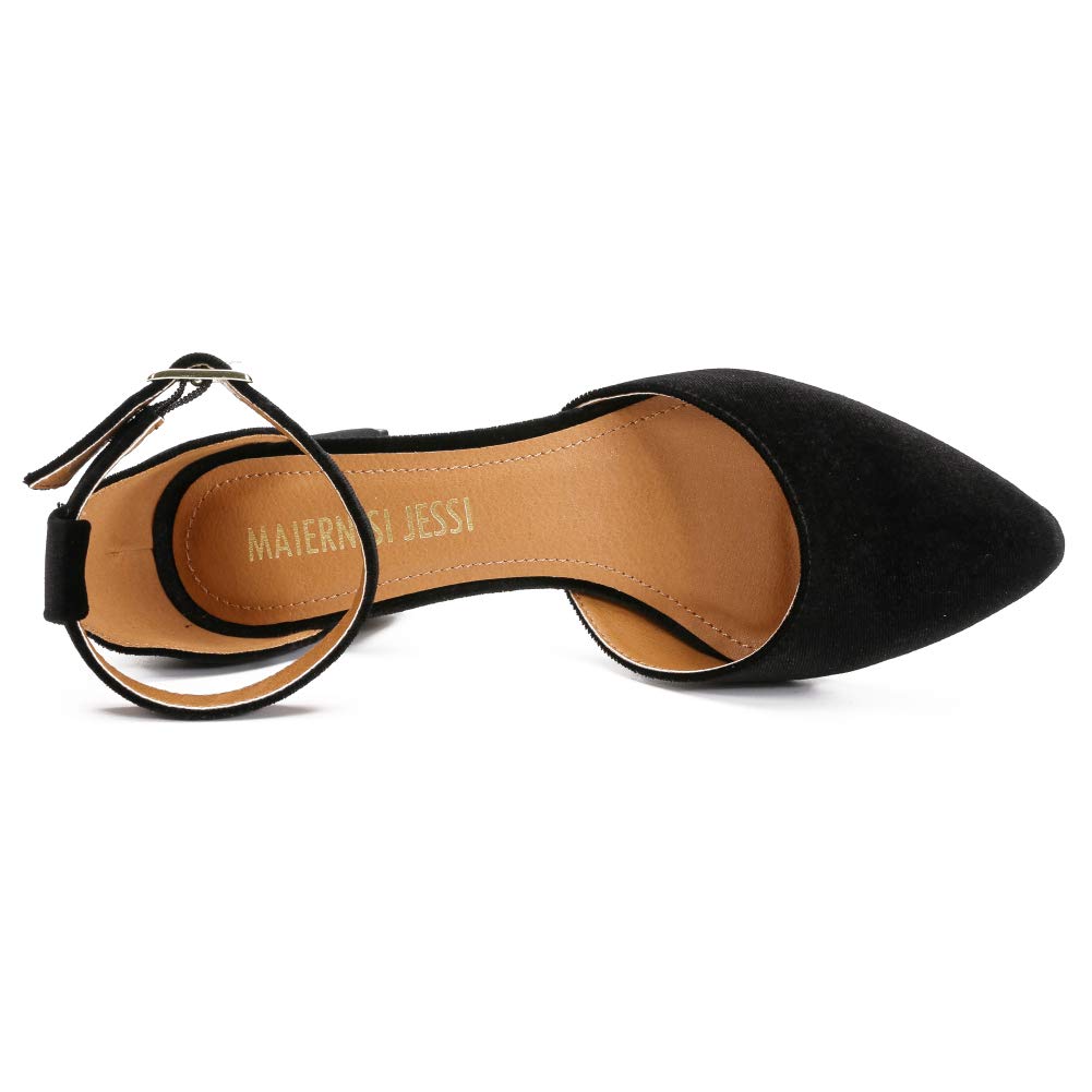 MAIERNISI JESSI Unisex Men's Women's Pumps Ankle Strap D-Orsay Pointed Toe Chunky Heel Velvet Black EU47 - US 15 Women/13.5 Men