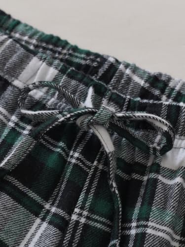 Latuza Women's Tall Flannel Pajama Set Extra Long Button Up Top Pants Pj Set S Black Green