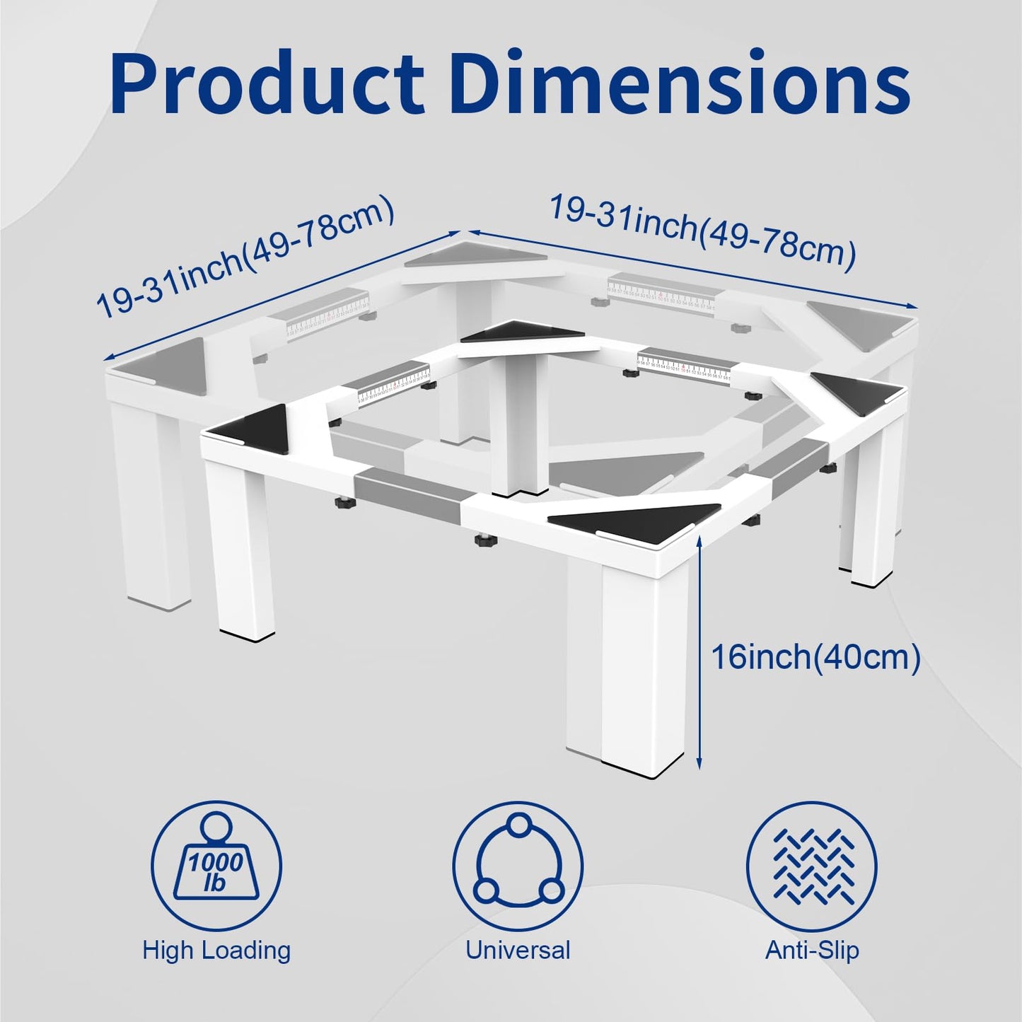 ANBase Heavy-Duty All Steel Laundry Pedestal 16" Height, Full size Universal Washing Machine Stand, Dryer Stand, Suitable for all Washer and Dryer Stand(White)