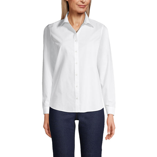 Lands' End Womens LS No Iron Button Front Shirt White Tall 12