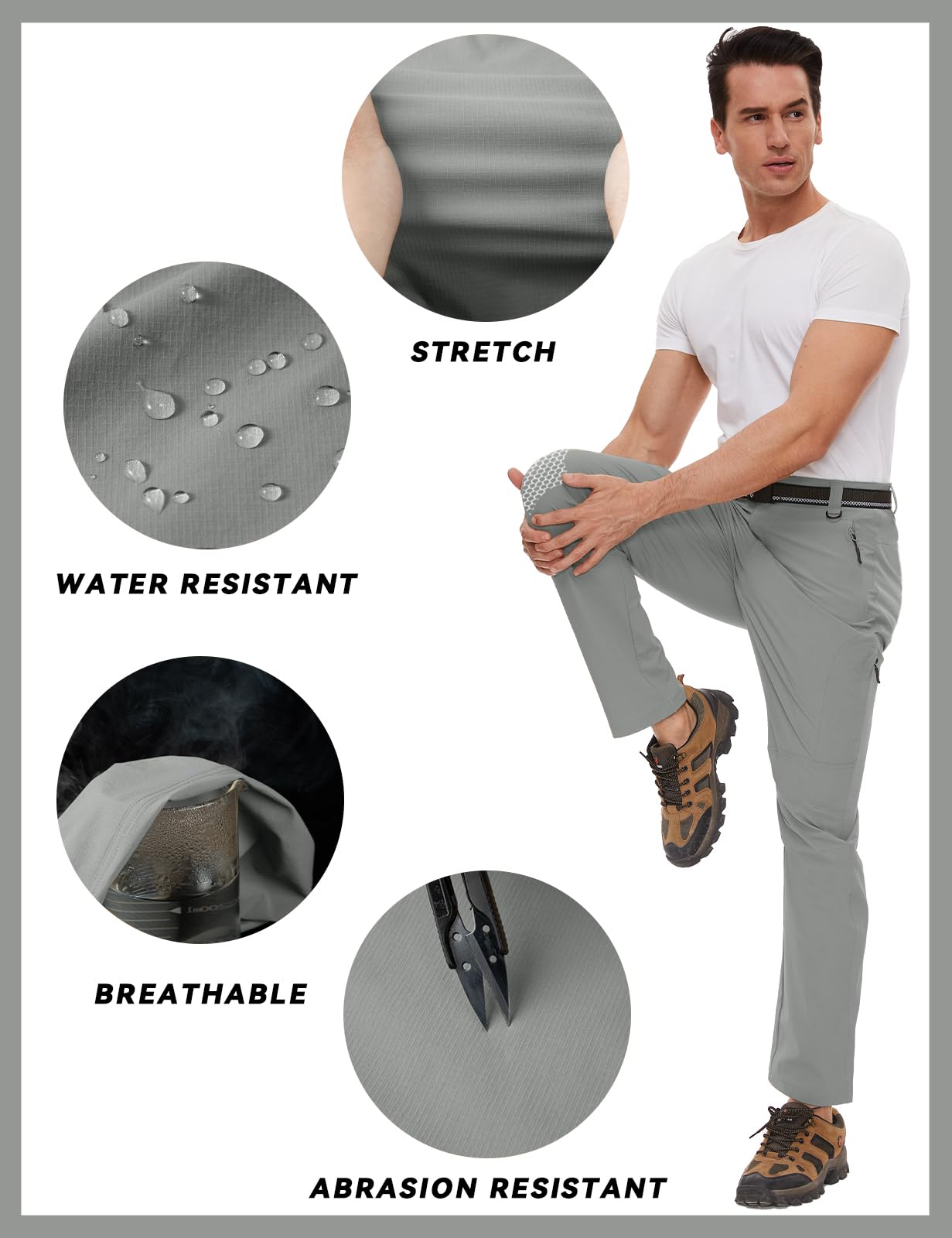 SEVEGO 30"/32"/34"/36" Inseam Men's Tall Hiking Pants Quick Dry Outdoor Waterproof Fishing Cargo Pants with Belt 5 Pockets 38" Light Green M