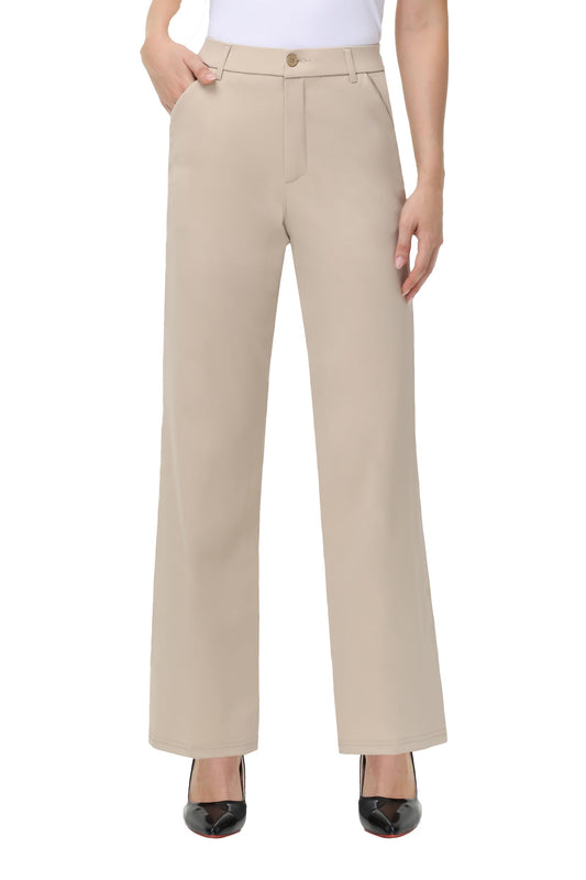 iChosy Womens High Waist Wide Straight Leg Trousers Casual Slacks Dress Pants with Pockets PaleKhaki 12 Tall
