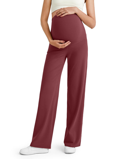 G4Fre Pregnancy Pants for Women Wide Leg Yoga Maternity Scrub Pants Over The Belly Stretchy Slacks for Casual Athletic Workout (Dark Burgundy,XXL,32")