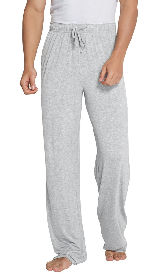 WiWi Bamboo Viscose Pajama Pants for Men Tall Sleep Bottoms Big Warm Long Pj Lightweight Lounge Sweatpants S-XXL, Ash Grey, Large