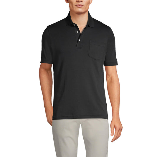 Lands' End Mens Short Sleeve Pocket Supima Polo Black Tall Medium