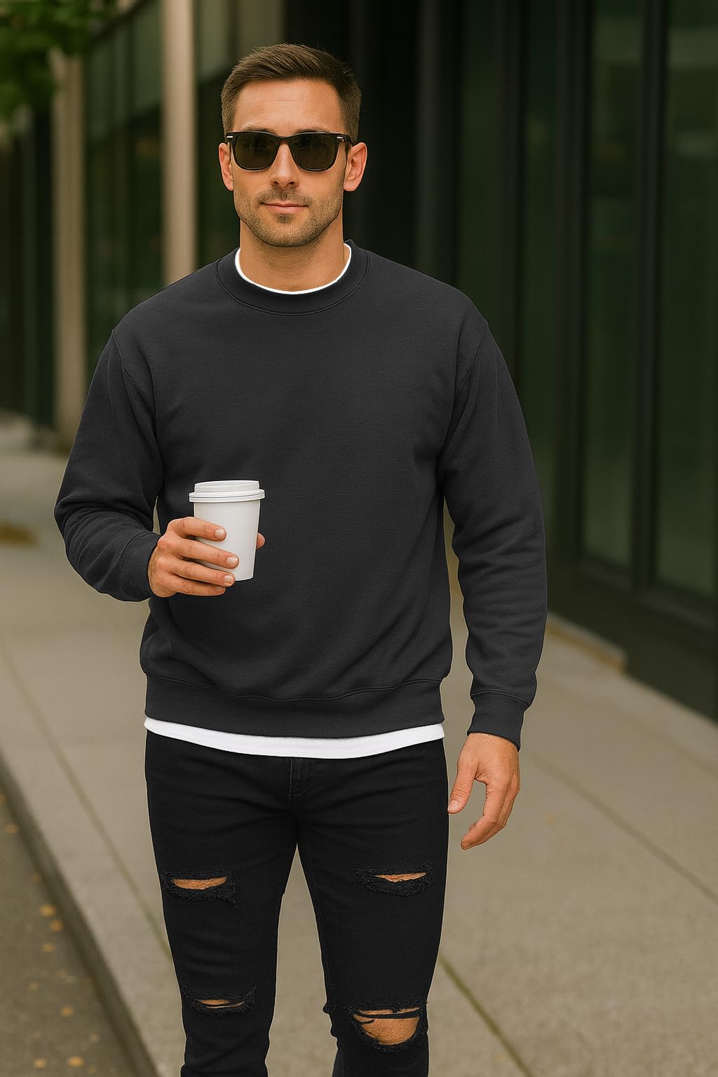 JustBlanks Fleece Sweatshirt for Men Tall Men’s Sweatshirt Crewneck Sweatshirt Relaxed-Fit Pullover Sweatshirt - Charcoal - 3XLT