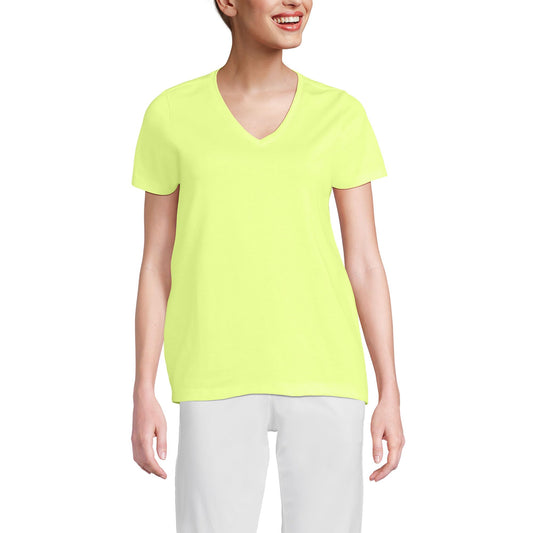 Lands' End Womens SS Relaxed Supima V Neck T Shirt Soft Limoncello Yellow Tall X-Large