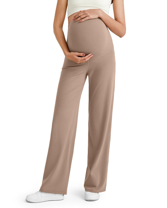 G4Free Maternity Clothes Wide Leg Yoga Pants Over The Belly Business Casual Pregnancy Dress Trousers for Lounge Work(Toffee,XXL,32")