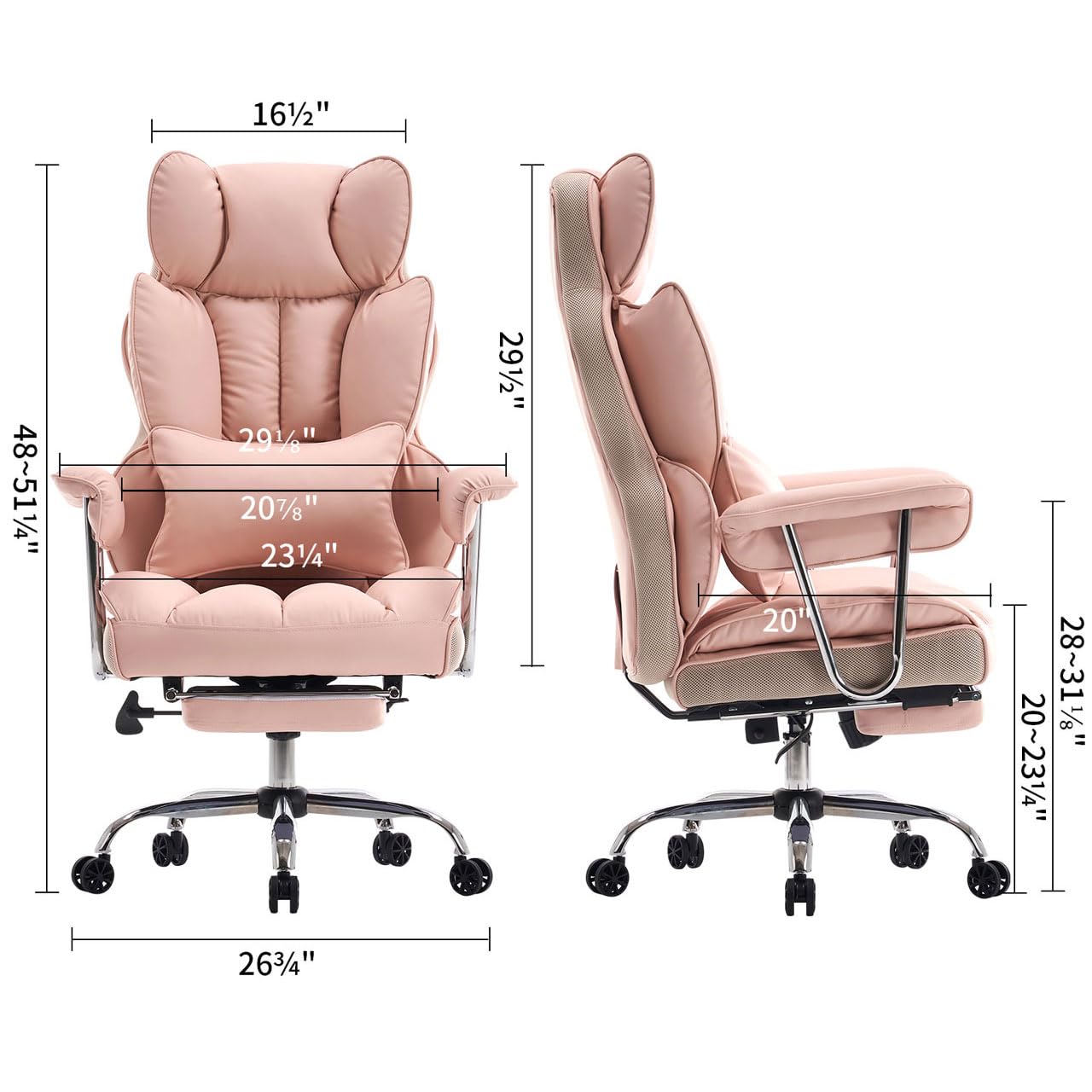 Efomao Big and Tall Office Chair 400LBS, Heavy Duty Executive Office Chair with Foot Rest, Home Office Desk Chairs, Pink Big Tall Computer Chair