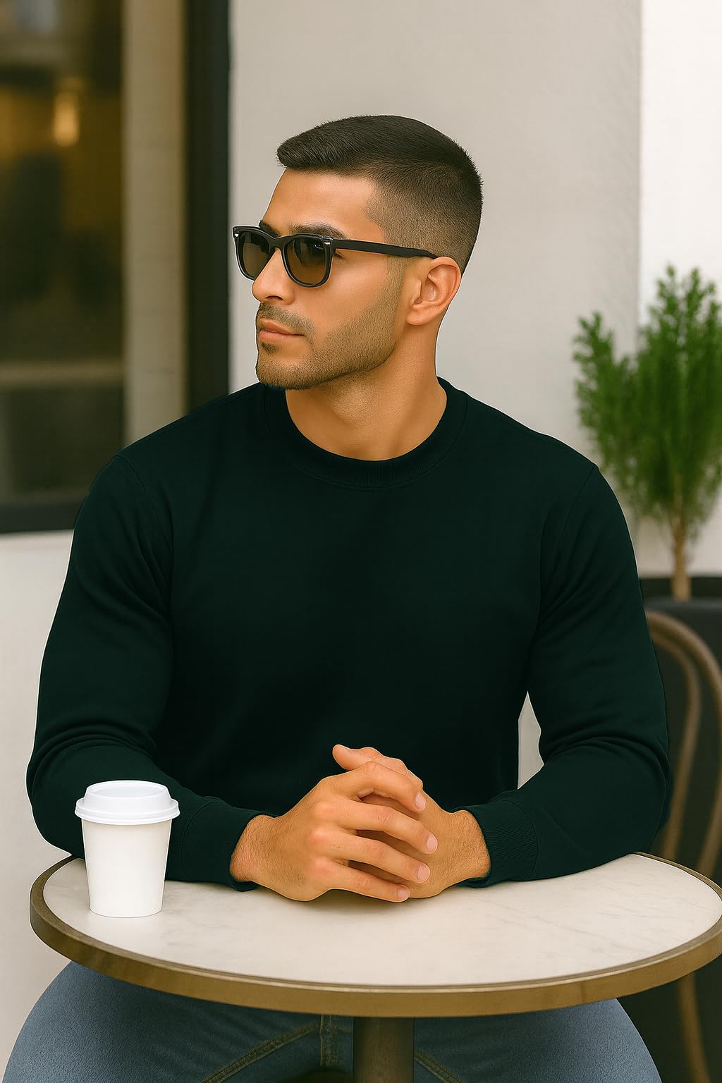 JustBlanks Fleece Sweatshirt for Men Tall Men’s Sweatshirt Crewneck Sweatshirt Relaxed-Fit Pullover Sweatshirt - Dark Green - 3XLT