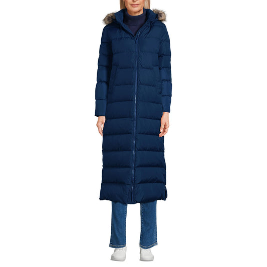 Lands' End Womens Long Maxi Down Coat Deep Sea Navy Tall Small
