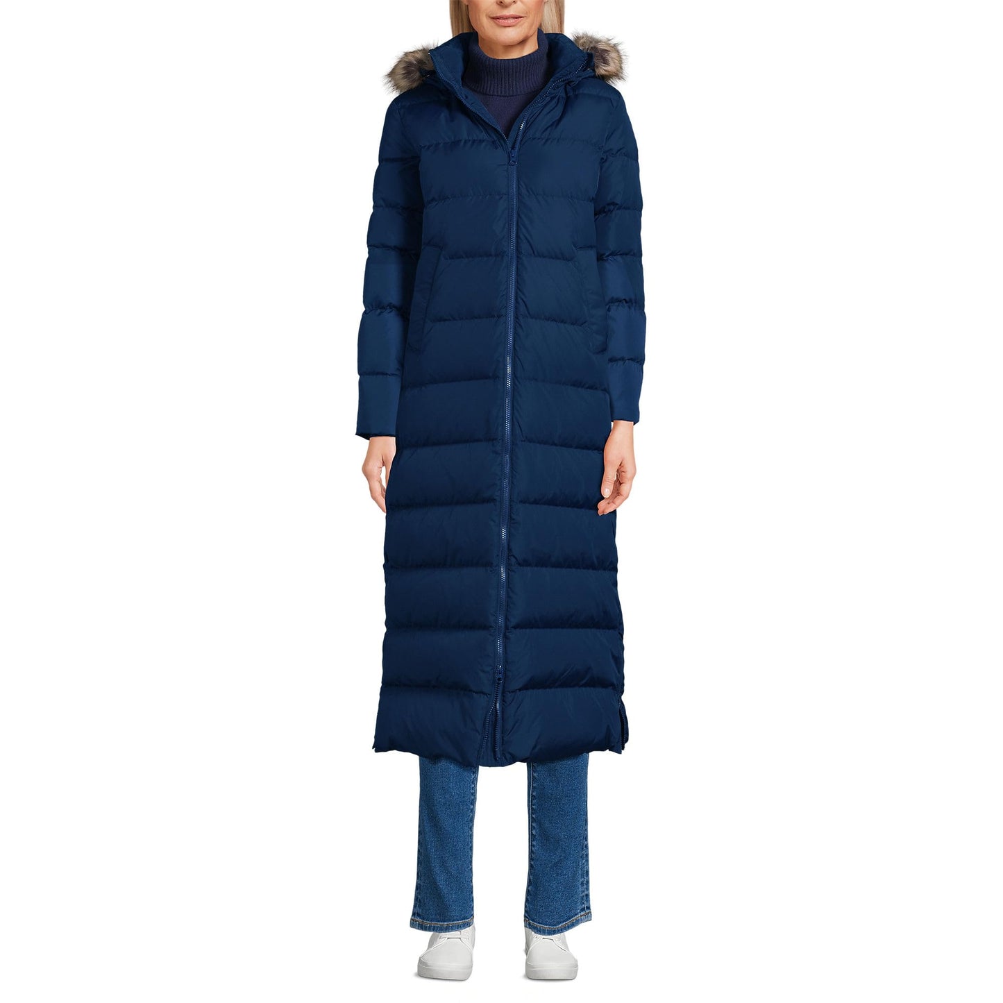 Lands' End Womens Long Maxi Down Coat Deep Sea Navy Tall X-Large