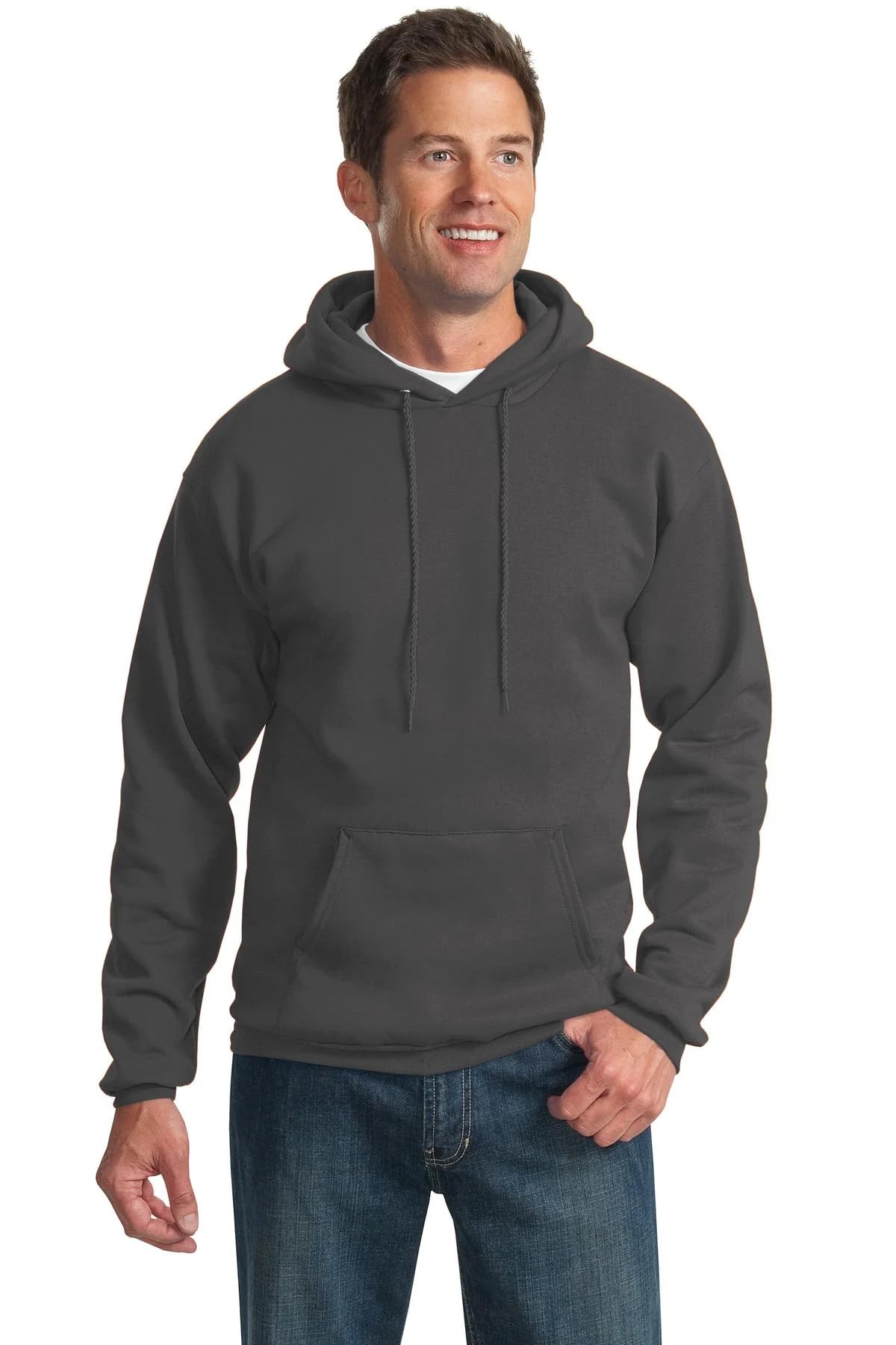 Port & Co TALL Essential Fleece Pullover Hooded Sweatshirt-PC90HT-4XLT-Charcoal