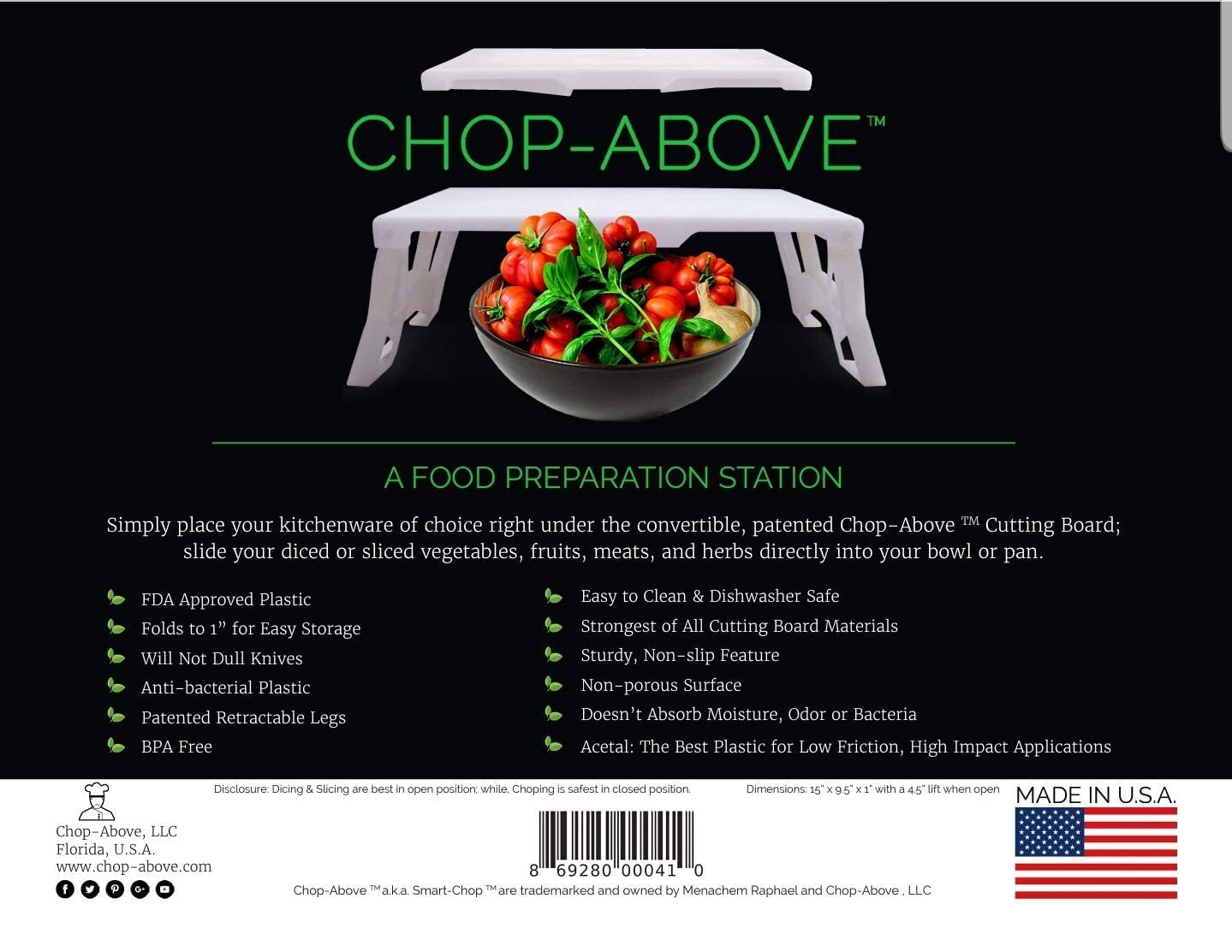 Antibacterial Plastic Cutting Board Dishwasher Safe. WORK SMART NOT HARD Patented First of its Kinde.