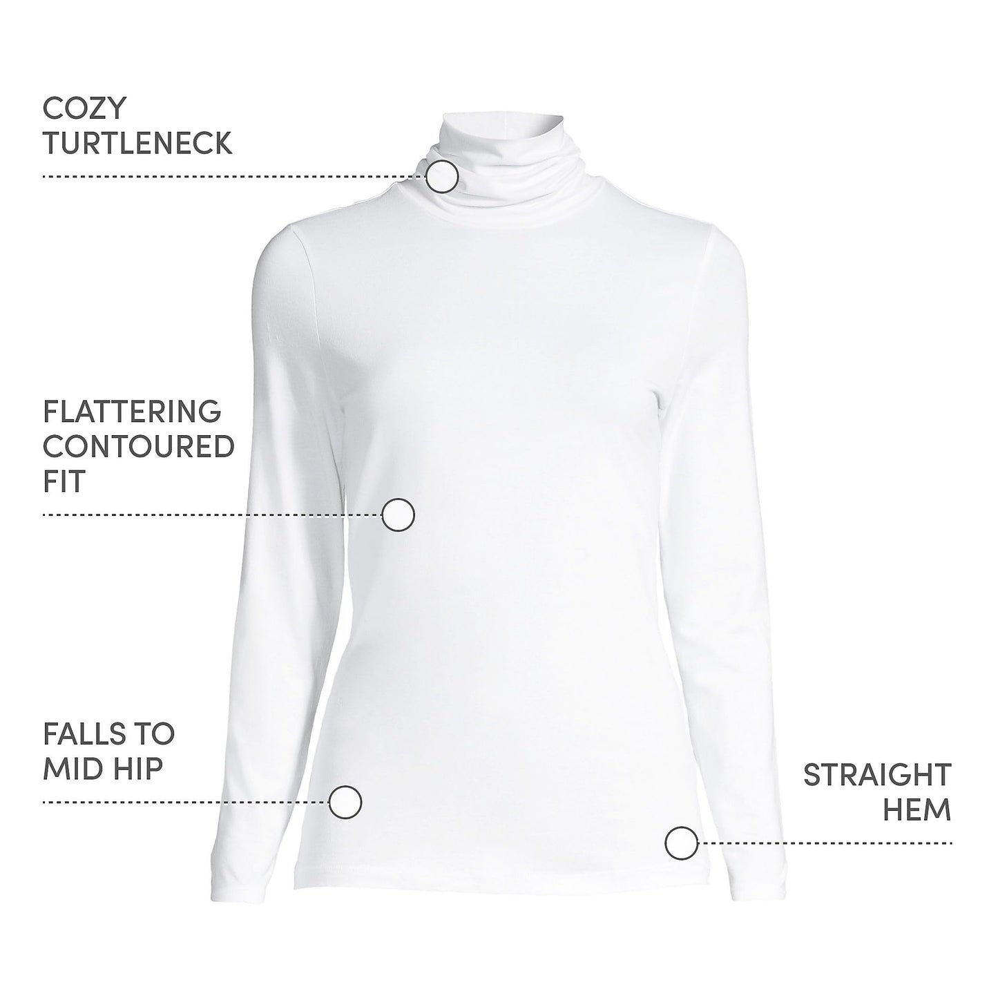 Lands' End Womens Long Sleeve Shaped LWCM Turtleneck White Tall Small