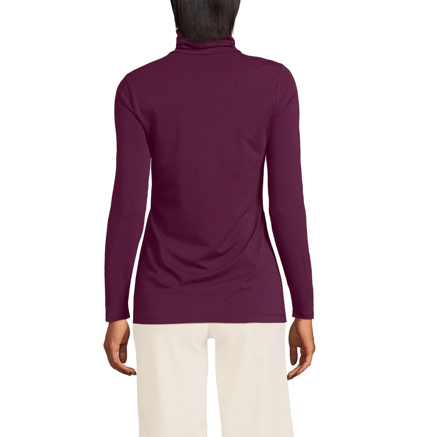 Lands' End Womens Long Sleeve Shaped LWCM Turtleneck Vivid Plum Tall Large