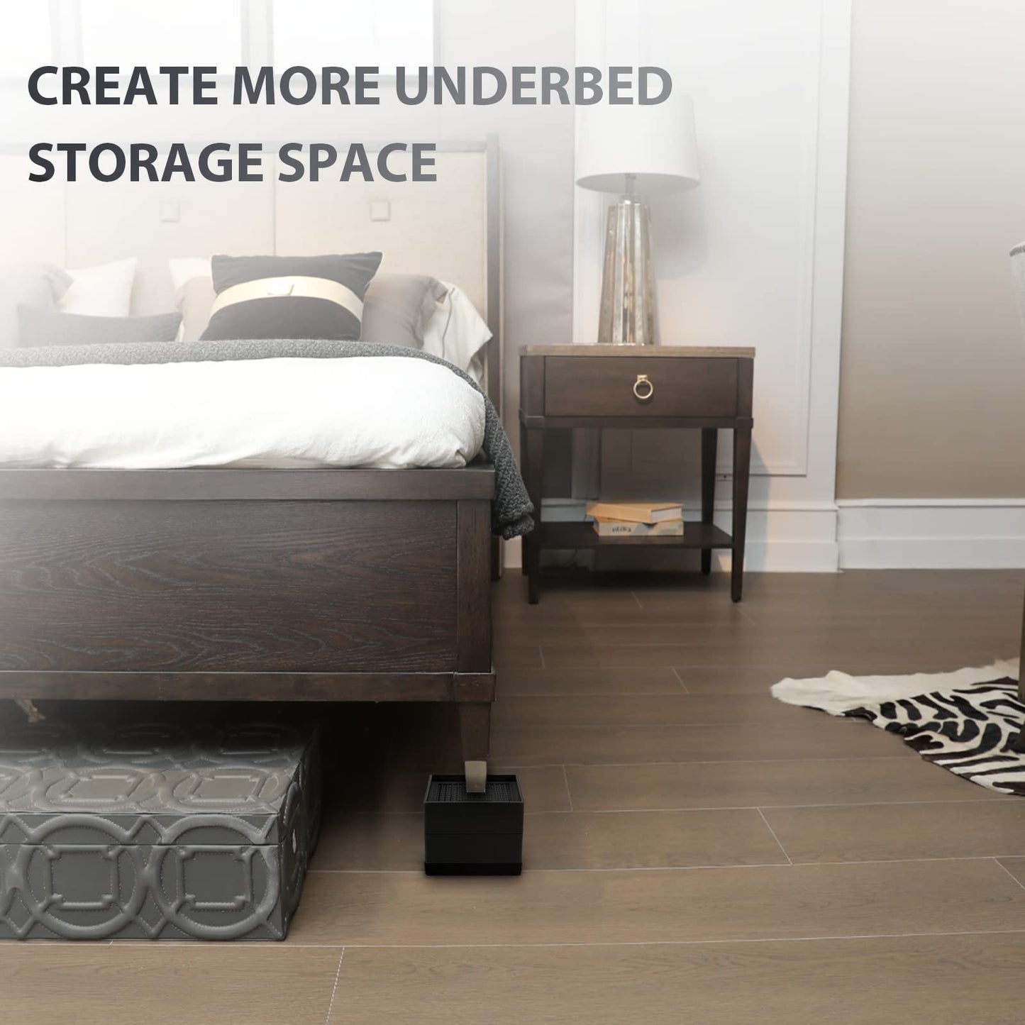 Yunnix Bed Risers 3 inch Heavy Duty Furniture Risers Adjustable Desk Risers for Desk Sofa Table Legs Risers up to 10000 lbs - (4 Piece Set, Black)