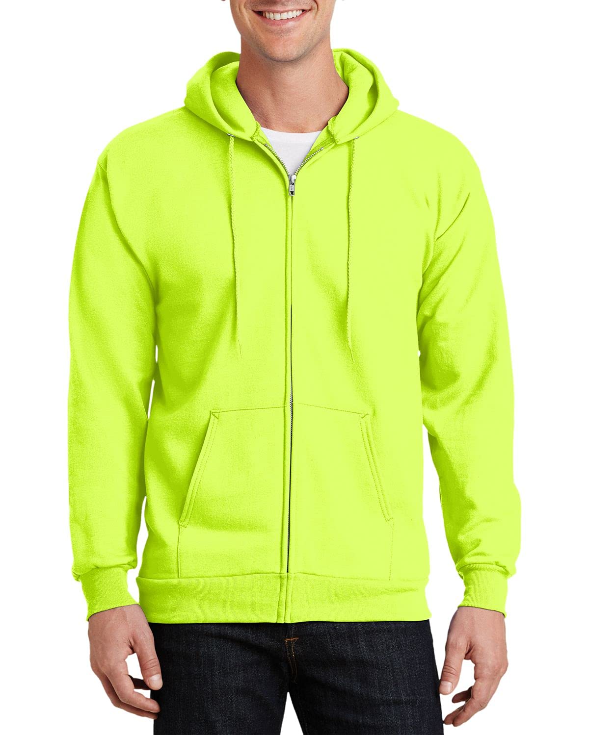 JustBlanks Mens Long Sleeve Hooded Sweatshirt Heavyweight Full-Zip Fleece Hoodie Sweatshirt for Men - Safety Green - LT