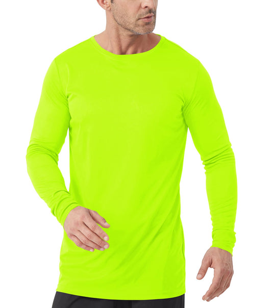 Men's Tall Rash Guard Long Sleeve T Shirts - UPF 50+ Sun Protection Tee Shirt for Fishing, Swim, Hiking Neon Green