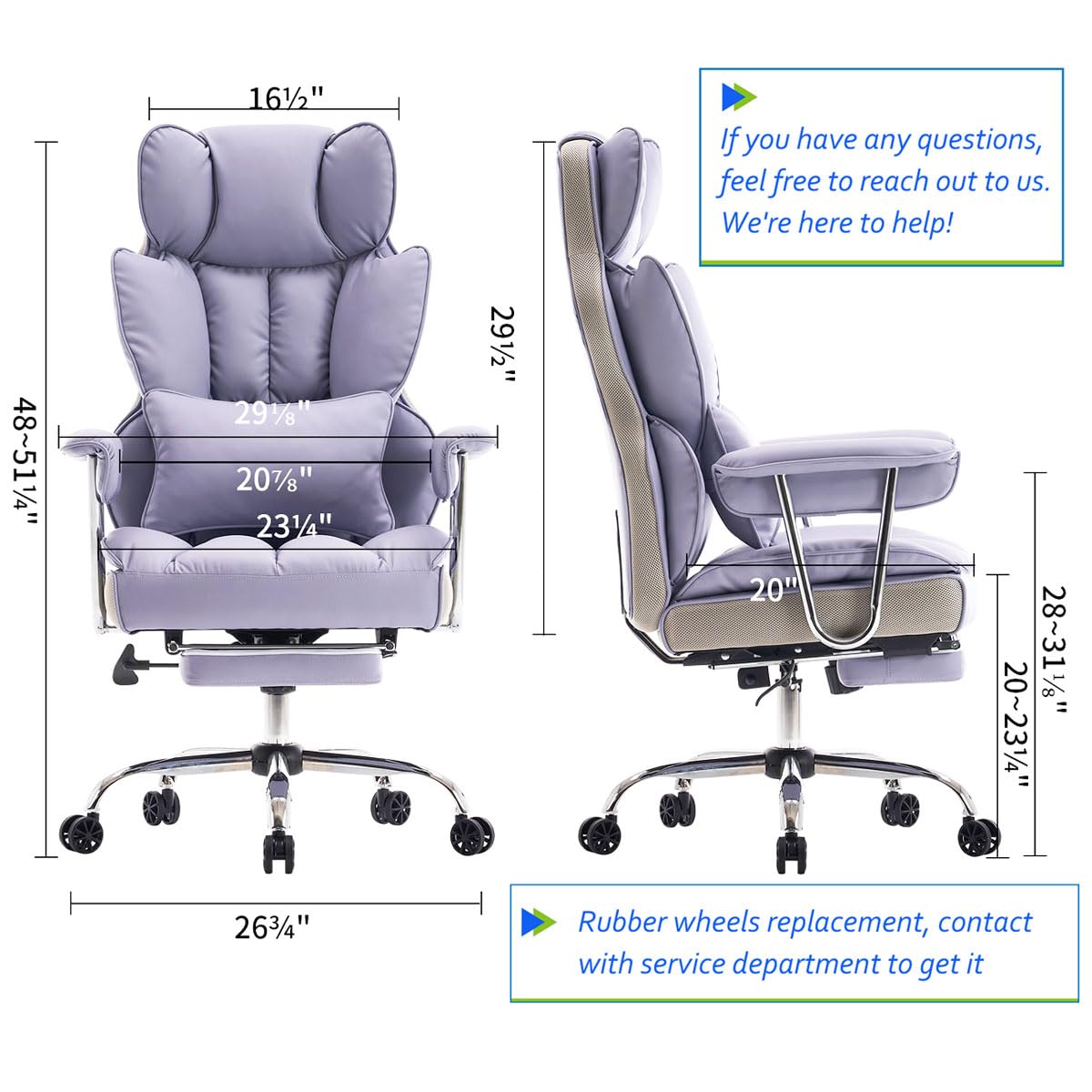 Efomao Big and Tall Office Chair 400LBS, Heavy Duty Executive Office Chair with Foot Rest, Home Office Desk Chairs, Purple Big Tall Computer Chairs