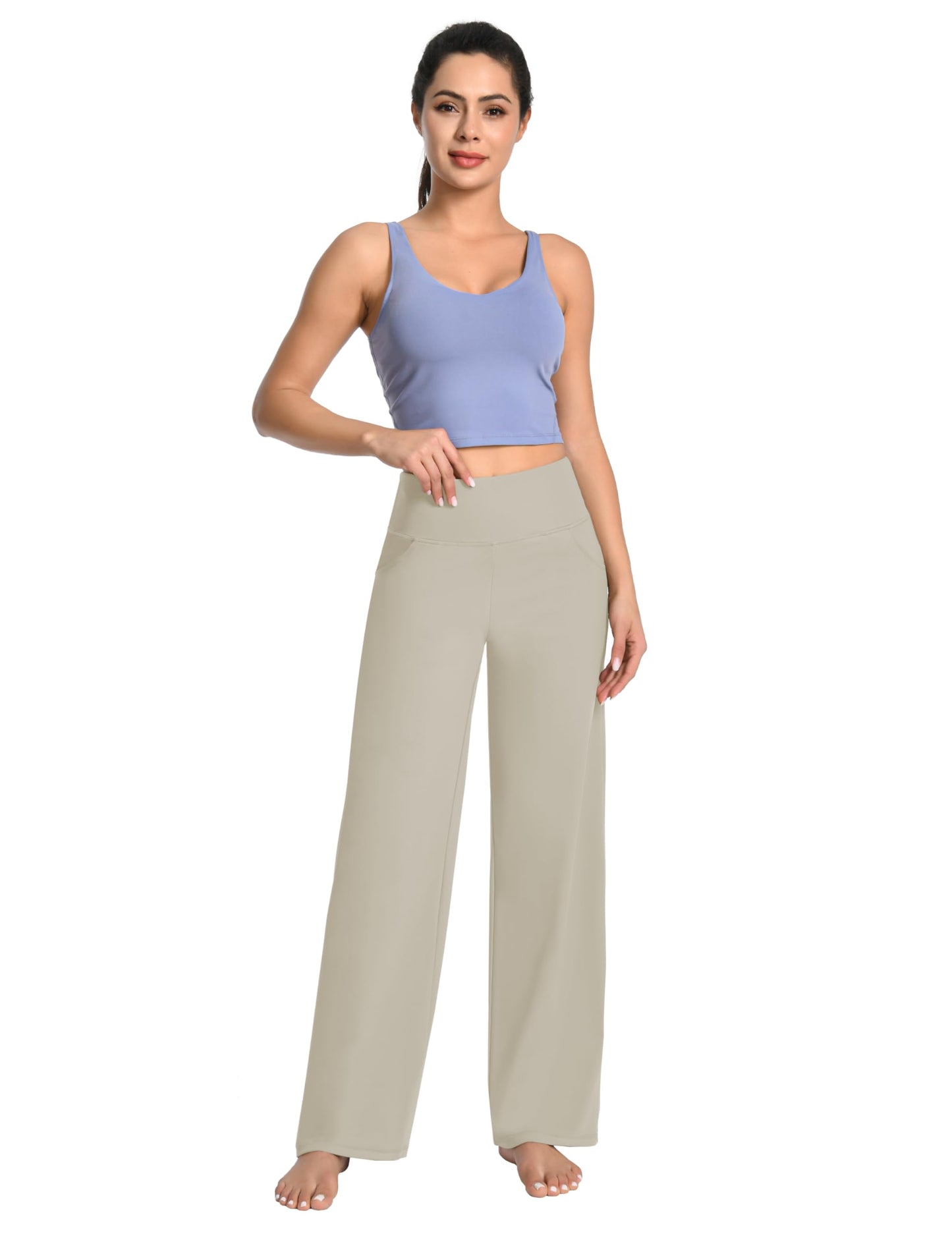 BUBBLELIME 29"/31"/33"/35"/37" Women's Wide Legs Yoga Pants Loose Lounge Sweatpants - Wide Legs_Apricot M_37" Inseam