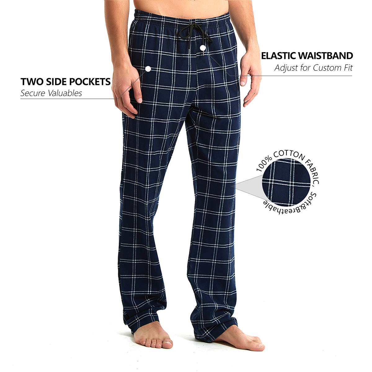 Idtswch Mens Tall Pajama Pants 36" Inseam Plaid Lounge Pants Sleepwear Pajama Bottoms 100% Cotton