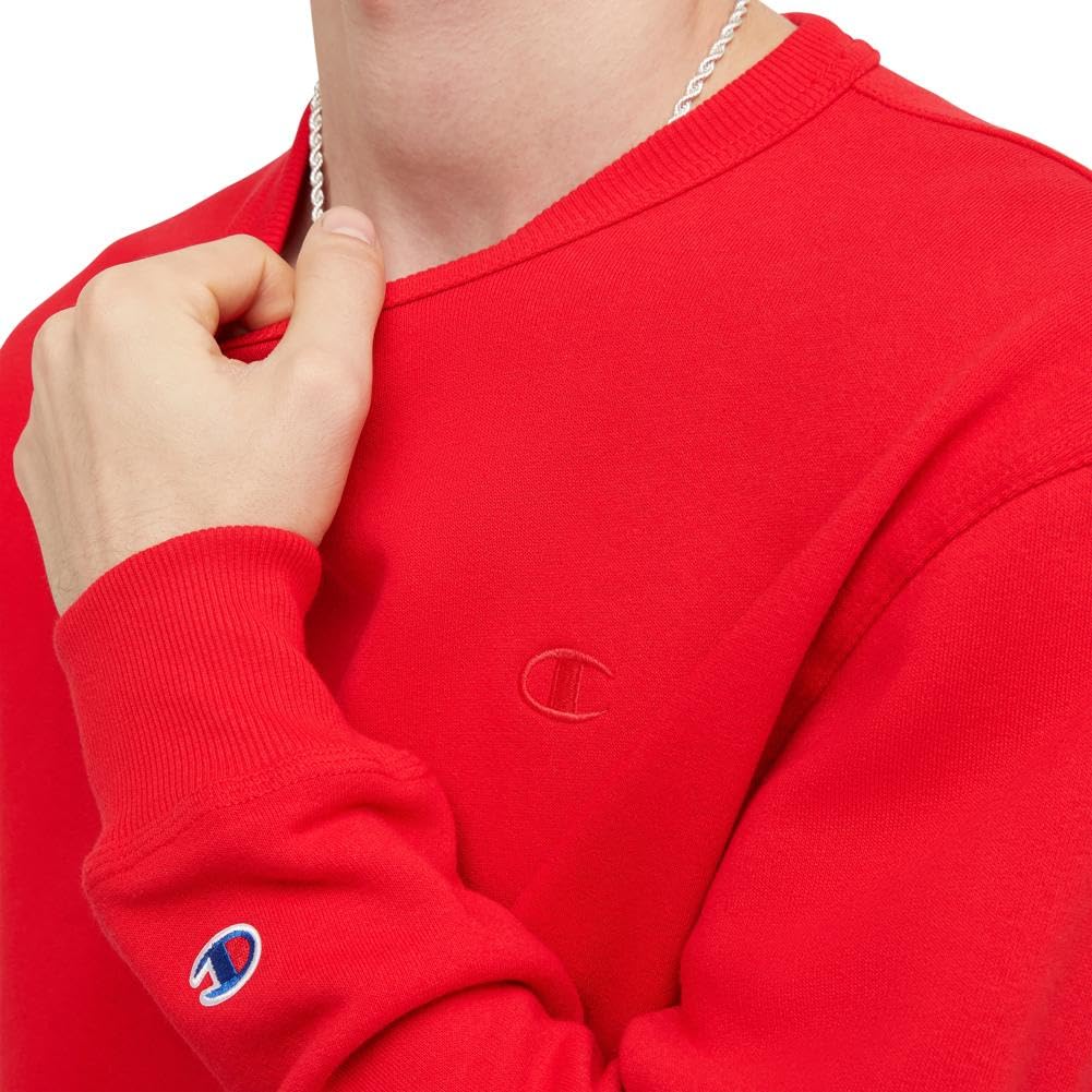 Champion Men's Crewneck Fleece Sweatshirt, Standard Fit, Midweight, Available in Regular and Big, Team Red Scarlet-C Logo, 3X-Large Tall