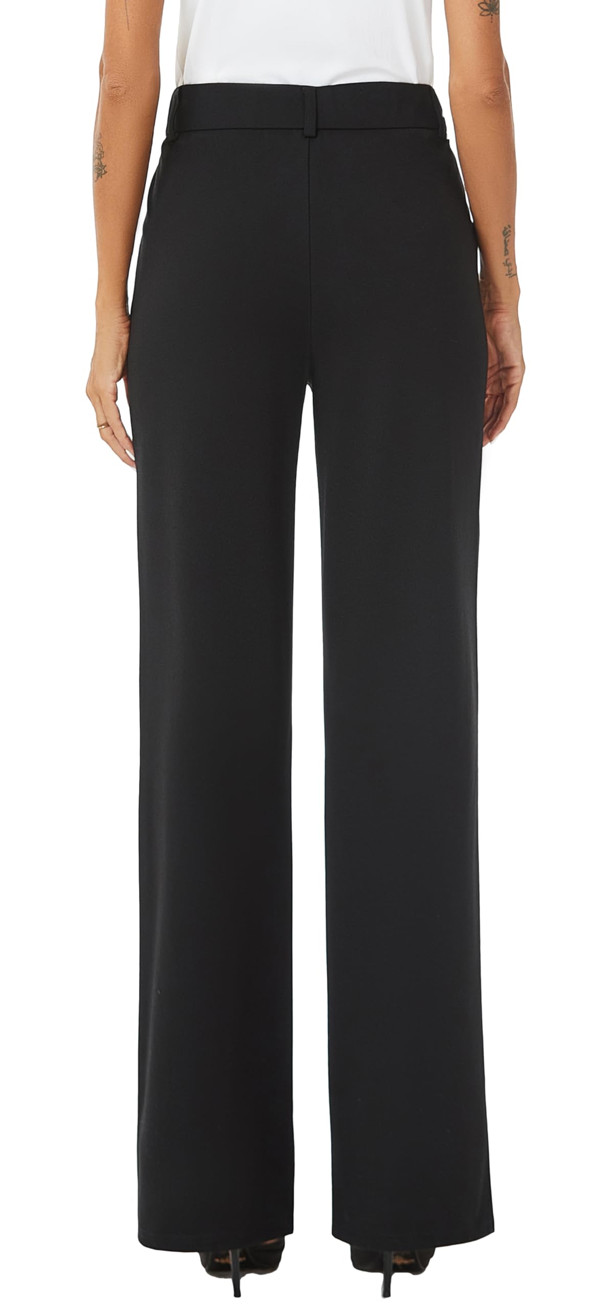 iChosy Womens High Waist Wide Straight Leg Trousers Casual Slacks Dress Pants with Pockets Black 10 Tall