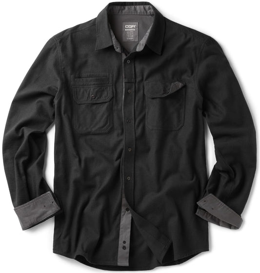 CQR Men's Flannel Button Down Shirts, Soft Cotton Plaid Long Sleeve Tactical Work Shirt, Warm Outdoor Essential with Pocket, Stealth Black, X-Large Tall