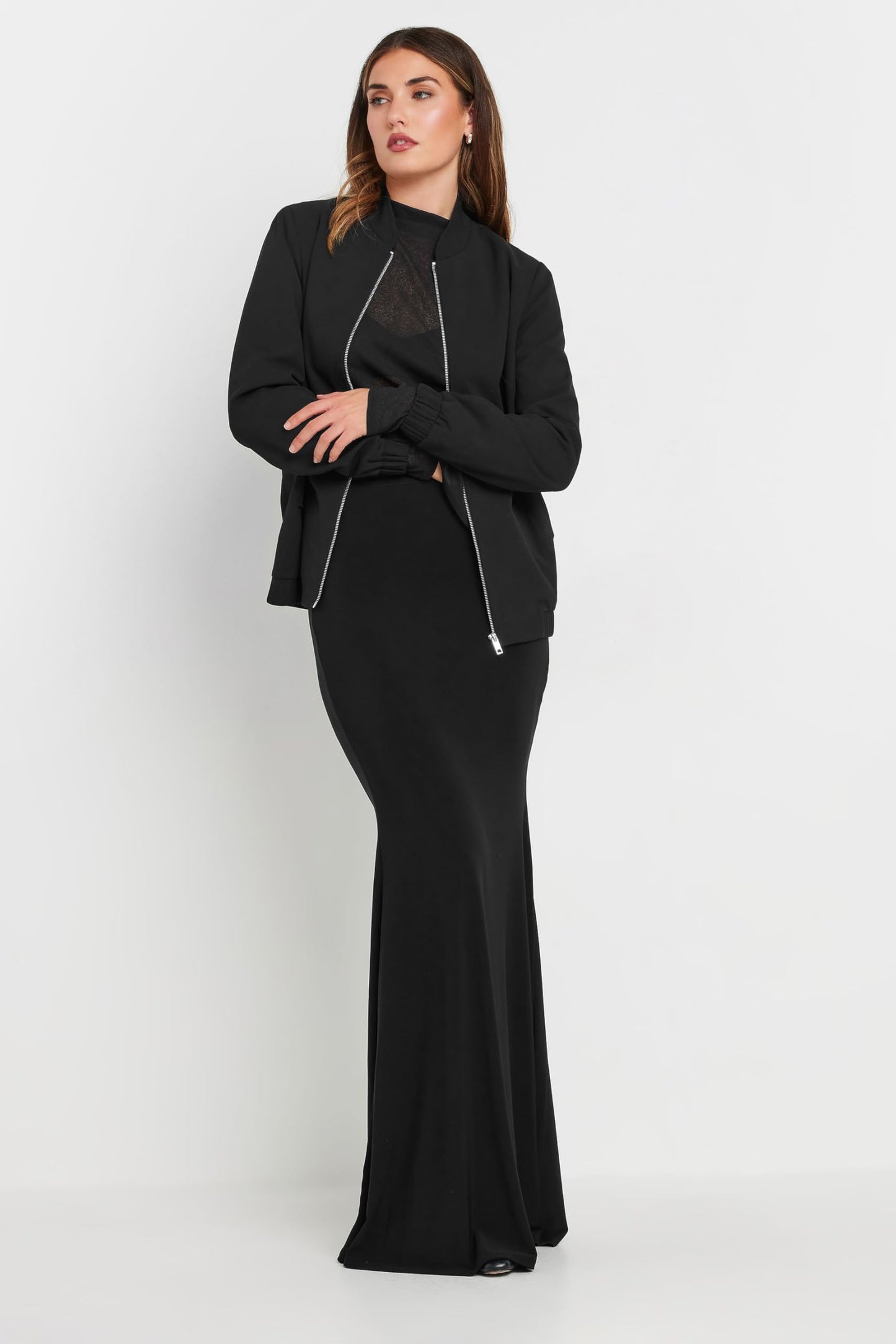 Long Tall Sally Lts Tall Scuba Zip Bomber Jacket Black 8