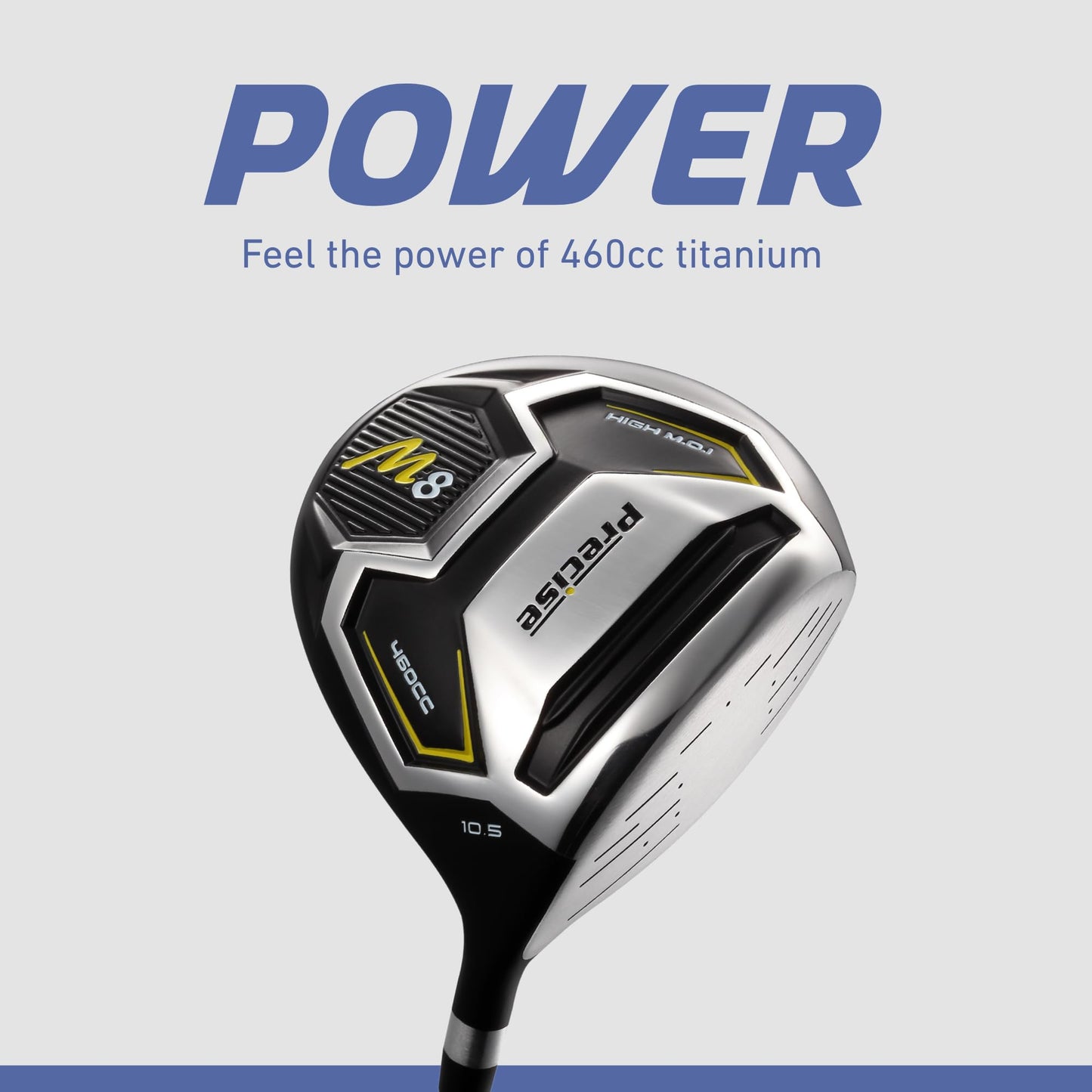 Precise M8 Men’s 17-Piece Golf Set – Driver, Woods, Hybrids, Irons (6-SW), Putter, Stand Bag, 4 Headcovers and Rainhood – RH, Reg/Tall, Kevlar Shafts